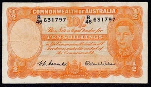 Australia 10 Shillings (1/2 Pound) 1952 Coombs / Wilson P-25a B46 - Picture 1 of 2