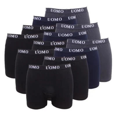 12 Pezzi Boxer Uomo Mutande Cotone Elasticizzato Intimo Nero Grigio Blu Tortora - Immagine 1 di 3