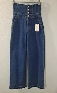 Forever 21 Women's High Rise Waist Wide Leg Stretch Multi Button Size 25 NWT - Picture 1 of 13