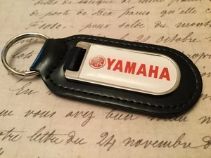 YAMAHA Black Real Leather Keyring Printed resin coated MOTOR BIKE MOTORCYCLE - Picture 1 of 3