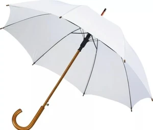 Stockschirm Set 2 Stk Holzgriff Ø94cm Automatik Damen Herren Regenschirm Weiß - Bild 1 von 4