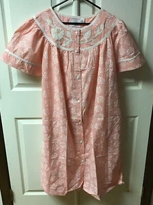 Vintage Zip Snap Wrap Womens 22w House Coat Dress Gown Robe Pink Floral NWT - Picture 1 of 9