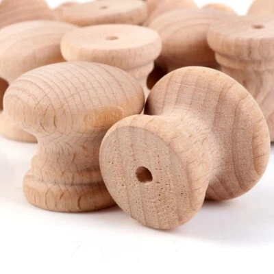 BEECH DRAW KNOBS 100x Small Natural 25mm Wooden Pulls Drilled Pine Handle Bulk - Image 1 of 4