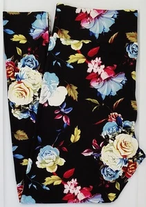 OS LuLaRoe One Size Leggings schöne Rosen Blumen auf schwarz Neu mit Etikett X25 - Bild 1 von 6