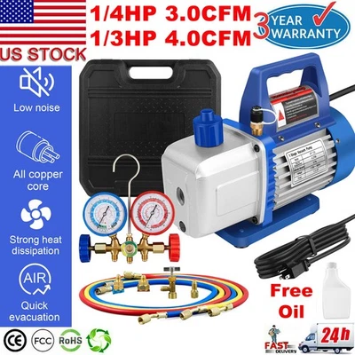 Air Vacuum Pump HVAC Refrigeration AC Manifold Gauge Set Kit R134A R22 R12 R502 - Image 1 of 4