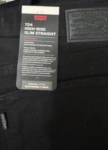 Genuine Levi’s 724 High Rise Slim Straight Jeans Black 16W/16L Brand New +Tags - Picture 1 of 10