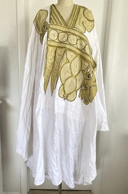 Prenda de boda tradicional vintage Aso Oke para hombre Agbada dorado y blanco Dashiki Foto 1 de 4