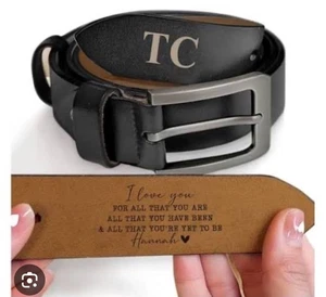 Cintura in pelle personalizzata incisa fatta a mano con nome e iniziali regali personalizzati - Foto 1 di 3