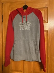American Eagle Super Suave Gris Rojo Color Block Sudadera con Capucha - M - Imagen 1 de 4