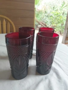 Vintage Cristal D'Arques Durand Luminarc Rubinrot Glas Becher Frankreich 4er Set - Bild 1 von 6