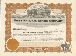 First National Mining Winnemucca Nevada stock certificate mine share - Picture 1 of 1