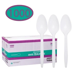 Disposable Plastic Cutlery in Bulk, Medium Weight & White Tea Spoons 1000 Pack - Picture 1 of 3