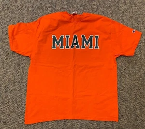 Vintage 1990s CHAMPION 2XL UNIVERSITY OF MIAMI Orange T-Shirt XX-Large - Picture 1 of 13