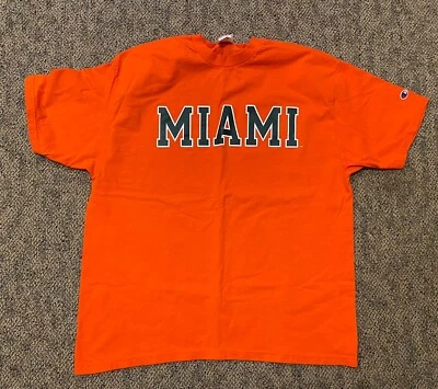 Vintage 1990s CHAMPION 2XL UNIVERSITY OF MIAMI Orange T-Shirt XX-Large - Image 1 of 4