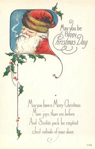 HAPPY CHRISTMAS DAY - SMOKING SANTA - VINTAGE EMBOSSED POSTCARD - Picture 1 of 2