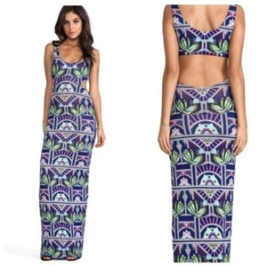 MARA HOFFMAN Maxi Abito Modal Cut-Out in Anada Navy Beach Cover-Up Resort Wear M - Foto 1 di 10