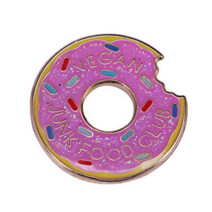 Vegan Junk Food Club Pink Donut Metal Enamel Glitter Coat Lapel Badge Brooch Pin