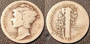 États-Unis - 1 Mercury dime argent 1917 S, San Francisco ! KM#140 - Foto 1 di 1