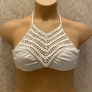 Raisins Halter Bikini Top. White Crochet Front. Size Small - Picture 1 of 13