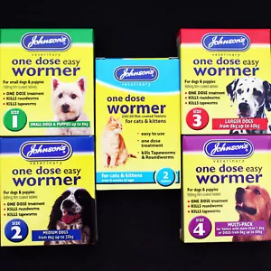JOHNSONS ONE DOSE EASY WORMER CAT DOG ROUNDWORM & TAPEWORM WORMING TABLETS-RSPCA - Picture 1 of 22