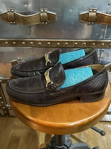 Vintage 1970's Gucci Brown Leather Sukey Logo Horsebit Dress Loafers US 9 42.5 - Picture 1 of 17