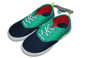 Carter's Boys Navy Green Canvas No-Tie Shoes Sneakers Youth Size 3 NWT