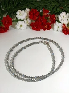 Beautiful Blue Flashy Labradorite Round 2-3MM Gemstone Beaded Women Necklace 18" - Picture 1 of 8
