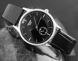 Men’s/Boy’s Black Dial Chronograph, Leather Strap, Quartz Movement, Sports Watch - Picture 1 of 6