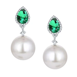 Women Vintage 41.40ct Shell Pearl Drop Dangle Earrings Sterling Silver Jewelry - Picture 1 of 3