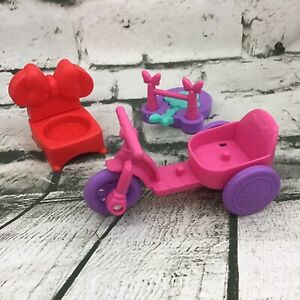 Disney Jr Minnie Mouse Play Dollhouse Accessories 3pc Lot Chair Bike Catapult
