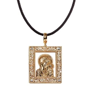 Virgin of Kazan Icon Necklace Leatherette Chain Adjustable 19 to 21 inches - Picture 1 of 2