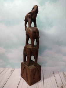 Elephant Tower hand carved folk-art wood totem 14½" tall beautiful color Vtg MCM - Picture 1 of 5