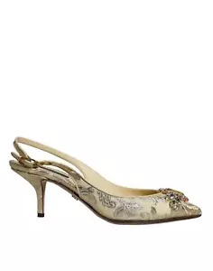 Dolce&Gabbana Women Yellow Sandals Polyester Floral Print Slingback Shoes EU 37 - Picture 1 of 8