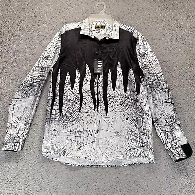 Moda Color Abstract Spiderweb Shirt Mens XL Silky Satin Feel Luxury NWT - Image 1 of 4