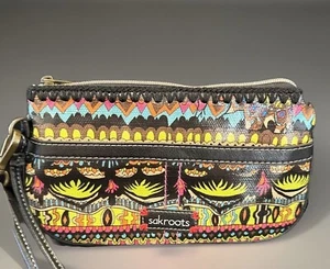 Sakroots Boho Wristlet Wallet Clutch With Embroidery and Birds Coated Canvas - Picture 1 of 13