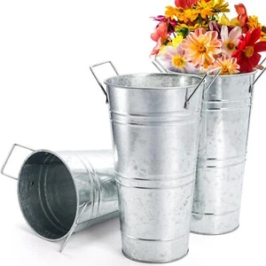 3 Pack Large Galvanized Metal Vases 11 Inch Farmhouse French Flower Bucket Va... - Picture 1 of 8