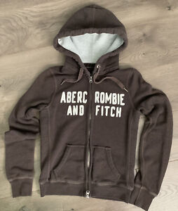 Abercrombie & Fitch Zip Hoodie Juniors Medium Jacket Brown Logo Spell Out