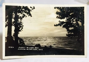 RPPC LAKE ERIE SUNSET Madison on the Lake, OH B&W 1930’s STAMPED VTG POSTCARD - Picture 1 of 12