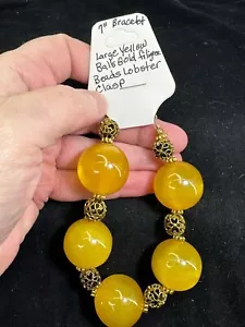 Bracciale 7" Grandi Palline Gialle Oro Filigrana Distanziatore Perline Oro Vintage M-6728* - Foto 1 di 2