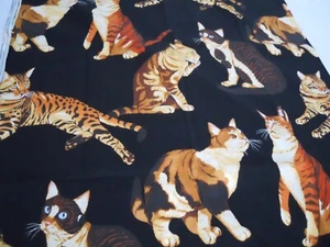 Alexander Henry "Kit Kat" Large Cats On Black - 1 Yard Cotton Fabric - New - Picture 1 of 3