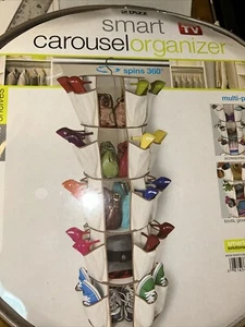 Smart Carousel Hanging Spinning SHOE ORGANIZER 5 Shelves 40 Pockets Beige *NEW* - Picture 1 of 4