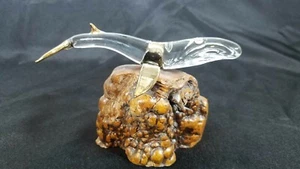 Glas und 22kt Gold Wal auf Wurzelholzsockel - Bild 1 von 5