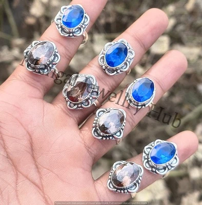 Lote de joyas hechas a mano con anillos de piedras preciosas de topacio enchapados en plata de ley 925 mezcla múltiple Foto 1 de 4