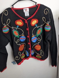 Nutcracker Womens Ugly Christmas Sweater Cardigan Black Long Sleeve Button S (H) - Picture 1 of 8