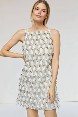 Nuevo Vestido Anthropologie Flecos Escalera Trasera Cambio Bronceado Arena Grande Venta al por menor $148 Foto 1 de 4