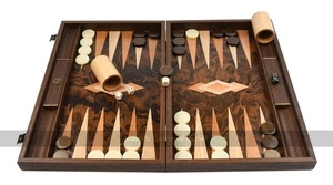 Manopoulos Luxury Dark Walnut Burl 19-inch Backgammon Set (UK) - Picture 1 of 6