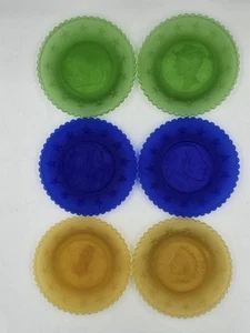Summit Art Glass Coin Cup Plates Indian Buffalo Lady Liberty Labeled QTY 6 - Picture 1 of 9
