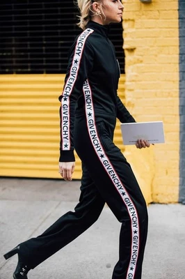 Mujer Givenchy Negro Cinta Lateral Logo Poliéster Chándal Chaqueta Pantalones Talla 38 Foto 1 de 4