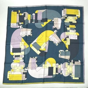 HERMES Schal Carre 90 cm ECHEC AU ROI 100% Seide blau gelb bunt R0022 - Bild 1 von 6