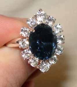 Vintage Silver Tone Rhinestone Blue Green Stone Expandable Costume Jewelry Ring - Foto 1 di 2